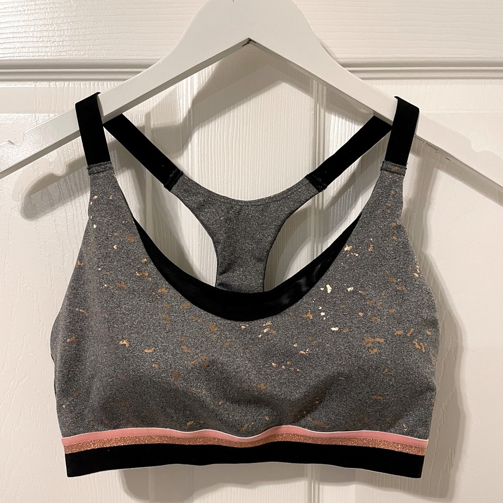 Womens Padded V-Neck Foil Sports Bra - C9 Champion® Black Heather Sparkle Foil L